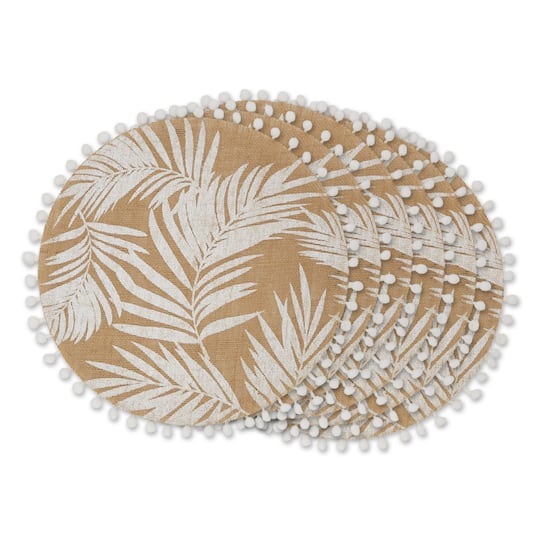 White Fern Print On Natural Round Jute Placemat (Set of 6)